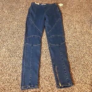 We The‎ Free Bella Moto Mid Rise Skinny Jeans Size 25 Women's Blue Denim